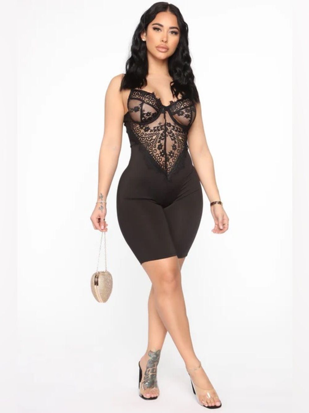 Fashion Nova One More Round Lace Romper in Black NWT Small